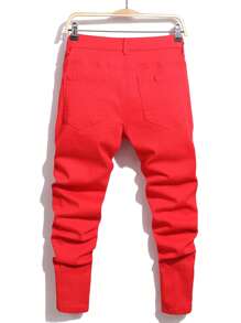 Manfinity Homme Jeans de mezclilla casuales de todos los días de color liso con bolsillo oblicuo para hombre de talla grande - Rojo - Ver 2
