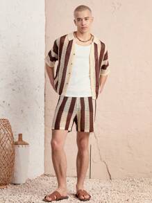 Manfinity VCAY 2pcs/Set Flip Design Long Loose Fit Casual Shirt, Men - Multicolor - View 3