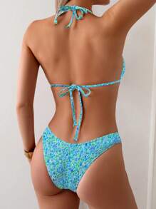 SHEIN Swim 女士碎花吊带性感比基尼套装，适合夏季海滩，印花图案可能有所不同 - 彩色 - 查看 2