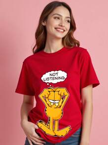 GARFIELD X SHEIN Women Casual Loose Round Neck Short Sleeve T-Shirt, Suitable For Summer