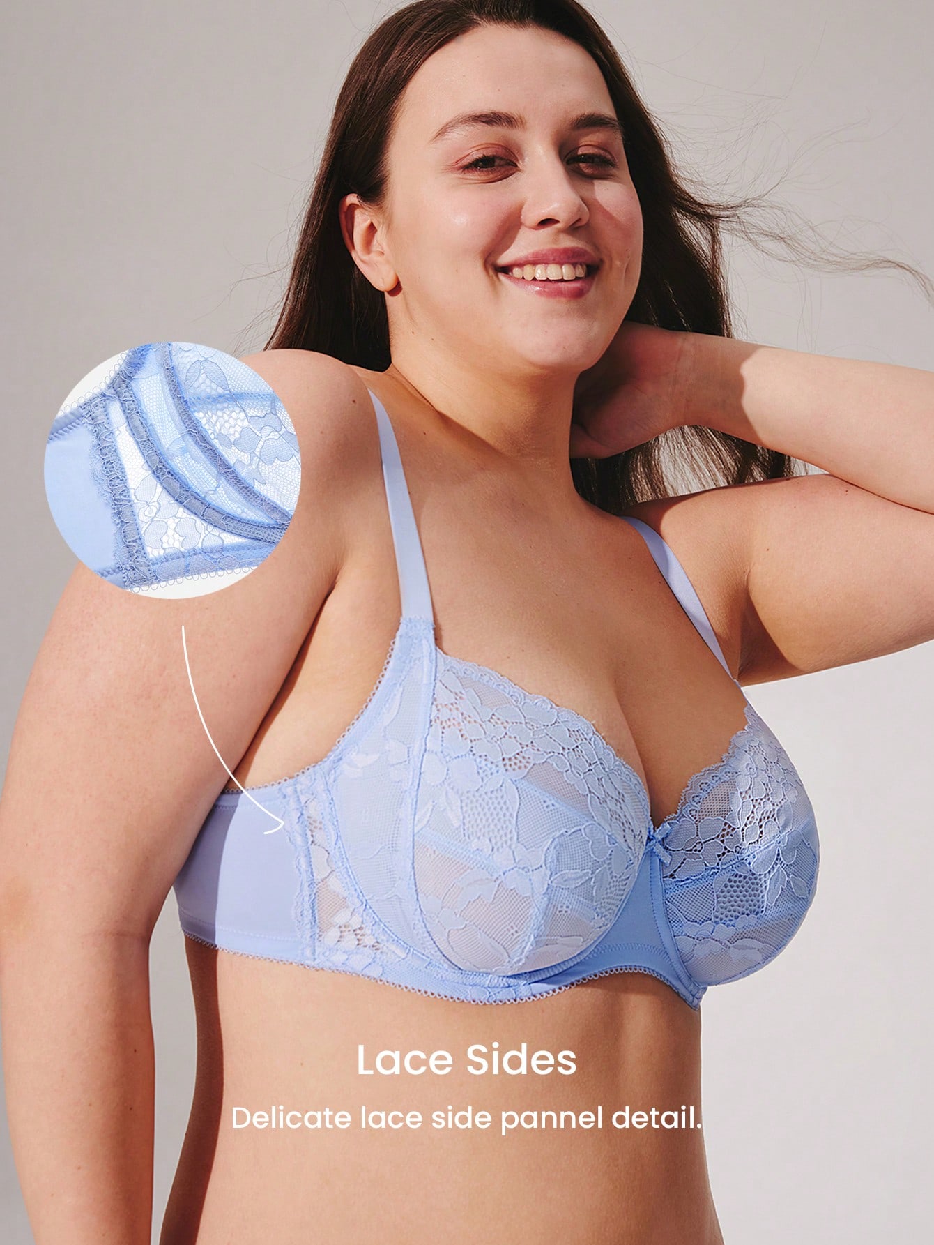 Damen Große Größen Volldeckende Blaue Lingerie Lounge Kurvenunterstützung & Atmungsaktive Unterbügel Sexy Ungefütterte Minimizer Spitze Eleganz BH Braut Wäsche