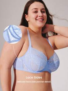 LUVLETTE Plus Woman Full Coverage Lingerie Lounge Curve Support & Breathable Underwire Sexy Unlined Minimizer Lace Elegance Bra Bridal Intimates