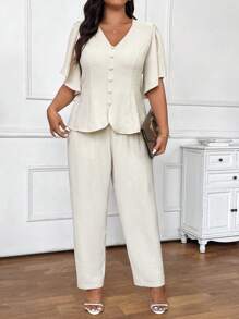SHEIN Frenchy Set aus Blazer und Hose in Große Größen mit eleganter strukturierter Kurzarm-Jacke