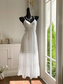 Comfortcana 白色编织细肩带女士度假连衣裙