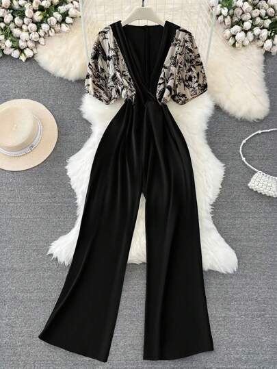 SHEIN DreamScene 大码优雅腰带花卉印花连体裤，适合夏季