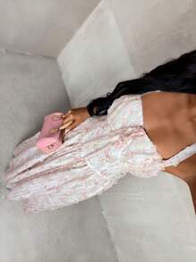 Glamine Váy Maxi in hoa lãng mạn cho nữ, không tay, cổ cao, xẻ eo, dáng chữ A, thích hợp mặc hàng ngày/đi nghỉ vào mùa xuân/hè - Hồng - Xem 3