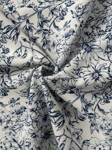 SHEIN LUNE 大码女式泡泡袖花卉印花休闲迷你连衣裙 - 藍白色 - 查看 7