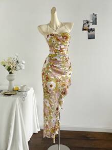 Soleia Bohemian  ,Boho, Romantic Floral ,Vacation, Floral  4th Of July Clothes  Rave Outfits White Graduation Dress Party Dress Graduation Outfit 4th Of July Dress  Butter Yellow 4th Of July Festival Concert Vacation Dress Chiffon Crinkle Print Sheer Asymmetrical Hem Ruffle Hem Dress For Ladies, Asymmetrical Hem, Ruffle Hem, Suitable For Music Festival, Easter, Bohemian, Beach Vacation, Seaside, Afternoon Tea, Carnival - Multicolor - View 5