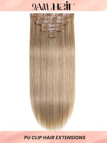 Seamless Clip Ins #8 12A Straight Seamless PU Weft Clip In Hair Extension 100% Real Raw Human Hair 7Pcs/Set - S8 - View 1