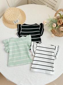 LMoss Kids 3件套女婴针织条纹圆领修身上衣套装 - 彩色 - 查看 2