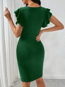 Chiquease Women Solid Color Mesh Patchwork Slim Sexy Green Mini Dress - Green - View 2
