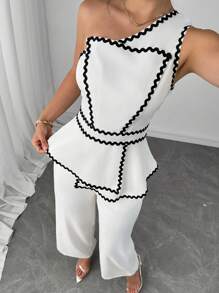 SHEIN Clasi Women Two Pieces Outfits For Daily Wear Business Casual Woman Black&White Sets Old Money Style Women  Work Clothes Women  Cruise Outfits Women Business Women Attire Business Casual Woman - Black and White - View 6