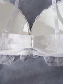 Dream Adore 格子、钢圈、模压罩杯、提升、支撑、蕾丝花边、多层荷叶边、荷叶边下摆、蝴蝶结、可爱洛丽塔娃娃、清新、可爱、舒适的半罩杯女士内衣文胸 - 藍色 - 查看 6