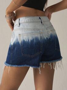 Easelle Shorts vaqueros de talle bajo con diseño degradado en azul, estilo vintage y casual para mujer