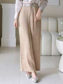 DAZY Women's Floral Patchwork Sequin Waist Wide Leg Casual Elegant Pants, Summer Women Dress Pants - Khaki - View 1