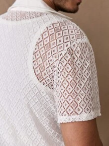 GENTILAND Young Men's Casual Loose Knit Lace Short Sleeve Shirt, Daily Wear