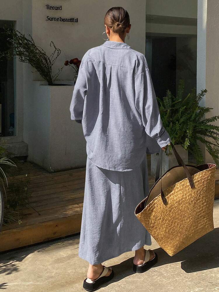 Western Style Beach Vacation Solid Color Casual Loose 2-Piece Set For Women, Spring Lounge Sets For Women