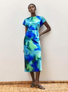 Maija Abito corto in satin da donna, elegante e romantico, con stampa floreale sfumata, adatto per l'estate - Multicolore - Visualizzare 3