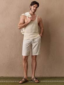 HIMLAND 男士针织嵌花宽松休闲无袖上衣，时尚透气，适合夏季穿着