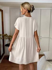 SHEIN LUNE Summer Linen Ladies Loose Casual Dress, Beige Color, Suitable For Music Festivals  Summer Dresses For Women Summer Dress Casual Dress Western Dress Boho Dress Modest Dresses For Women,Shirt Dresses For Women