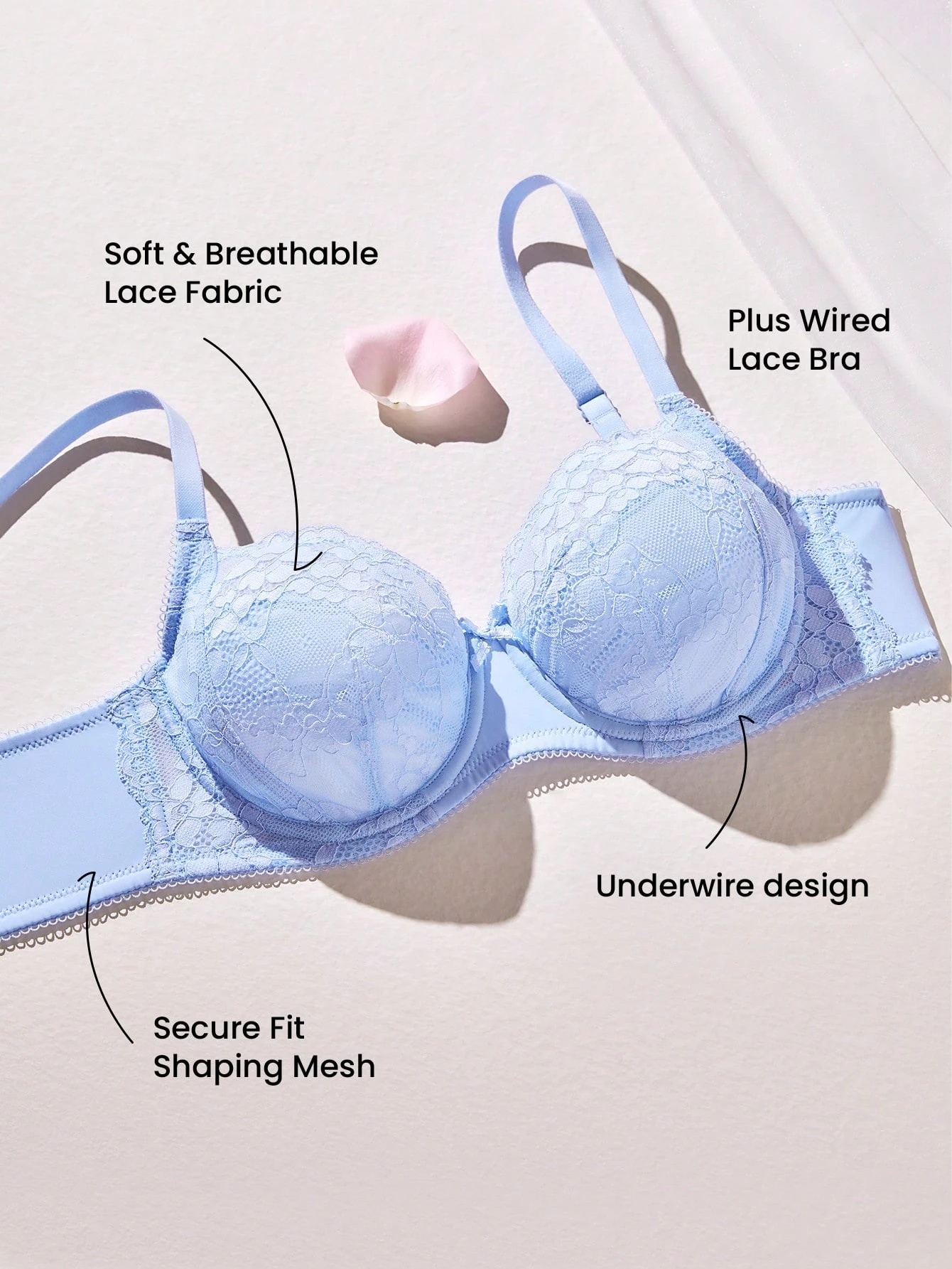 Damen Große Größen Volldeckende Blaue Lingerie Lounge Kurvenunterstützung & Atmungsaktive Unterbügel Sexy Ungefütterte Minimizer Spitze Eleganz BH Braut Wäsche