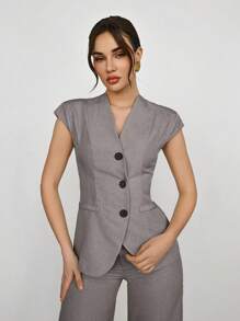 Aloruh Bộ vest và quần âu tối giản một hàng khuy dành cho nữ khi đi làm, trang phục công sở mùa hè dành cho nữ, trang phục công sở dành cho nữ, trang phục chuyên nghiệp dành cho nữ vào mùa thu/đông - Xám - Xem 1