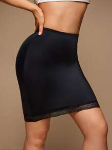 Women's Solid Color Lace Patchwork Elastic Waist Summer Shaping A-Line Skirt