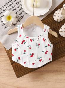 LMoss Kids Babygirl 夏季可爱百搭樱桃印花针织吊带背心 - 彩色 - 查看 1
