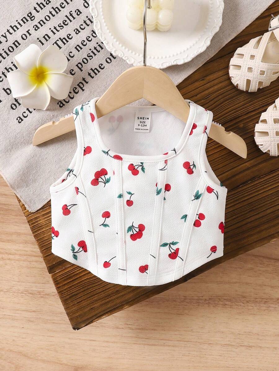 LMoss Kids Babygirl 夏季可爱百搭樱桃印花针织吊带背心 - 彩色 - 查看 1