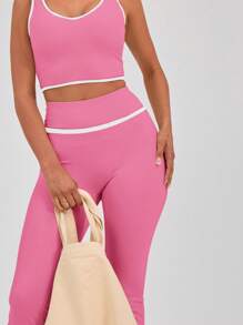 Musera Sport سروال رياضي ذو خصر عالي مشكل بتفاصيل ربط، مناسب للبادل والتنس وبيكل بول والجيم والياقة البدنية - روز أحمر - مشاهدة 5