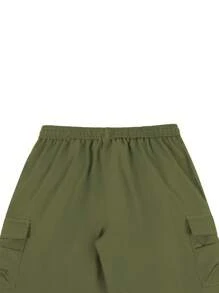 Manfinity Homme Loose Fit Men's Flap Pocket Drawstring Waist Cargo Shorts - Army Green - View 5