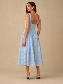 Enchnt 女士优雅镂空刺绣无袖连衣裙，夏季 - 淺藍色 - 查看 7