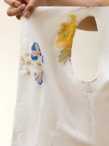 Anewsta Women Floral Print Single Breasted Sleeveless Fashion Blazer Jacket, Suitable For Summer, Festival, Holiday, Vacation, Elegant - White - View 7