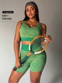 Rhythm Era Plus Size Women Leopard Print Sports Bra And Shorts Set Workout Women Sets - Multicolor - View 3