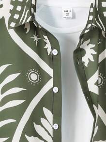 Camisa de manga corta con botones y estampado geométrico para niño adolescente