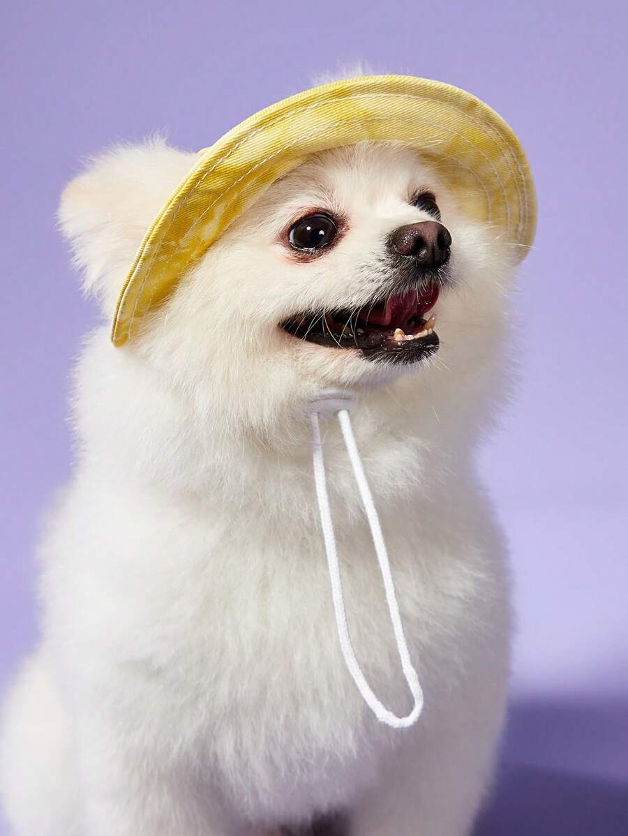 PETSIN Casual Simple Dopamine Printed Pet Sun Hat, Ventilated Cotton Outdoor Camping Dog Cowboy Hat, Yellow - Multicolor - View 1