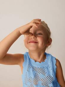 Maija Kids Maija Kids Young Girl Sleeveless Solid Color Fashion Sweater, Suitable For Summer - Blue - View 3