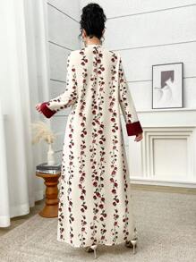 Yasmyna Women's Elegant Floral Print Notched Neck Loose Dress, Modest - Multicolor - View 3