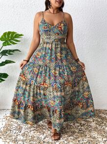 Breezaya Plus Size Solid Color Ruffle Hemline Backless Spaghetti Strap Sleeveless Dress For New Year Clothes, For Thanksgiving Maxi Women Outfit - Multicolor - View 6