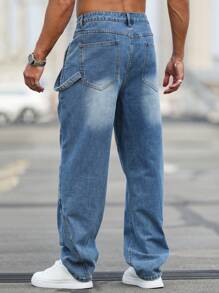 Manfinity Homme Men's Casual Regular Fit Distressed Straight Leg Jeans  Blue Jeans - Dark Wash - View 2