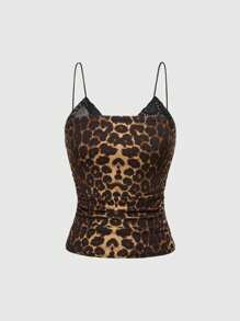 ROMWE Grunge Punk Women's Basic Lace Trim Mock Neck Ruched Camisole