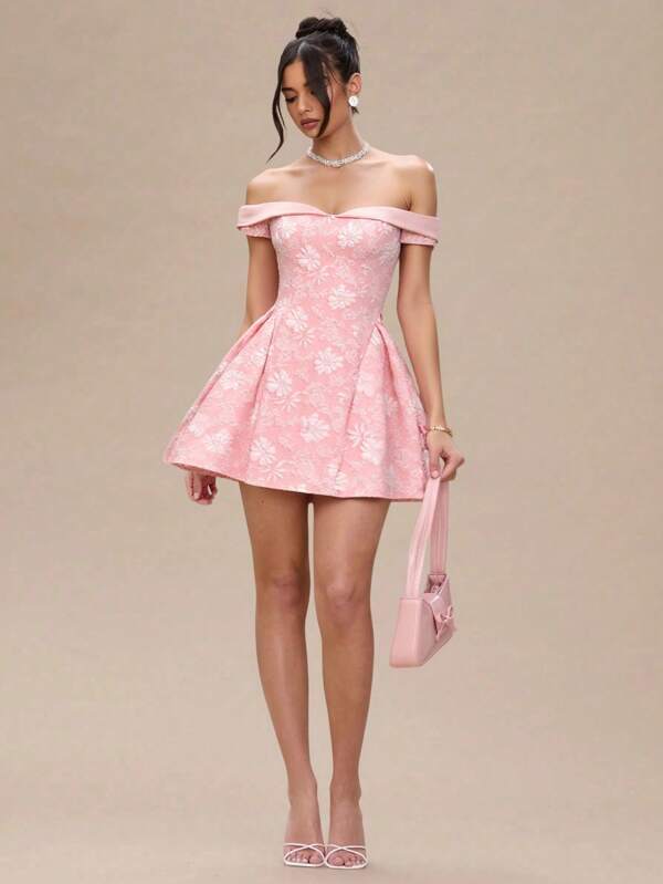 Glamine Women's Open Shoulder Vintage Palace Style Jacquard Summer Dress, Bridesmaid Dress, Suitable For Music Concerts, Elegant, Vacation, Romantic Dates, Graduation Homecoming Dresses For Women Party Dresses For Women Women Cocktail Dresses Birthday Outfits For Women Dress Dresses For Women Elegant Women Mini Dresses,Graduation Dress,Wedding Guest Dress Women,Pink Dress