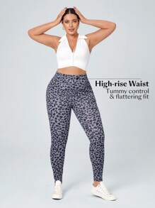 SHEIN Essnce Plus Size Denim Texture Knit Sports Style Leggings - Multicolor - View 4
