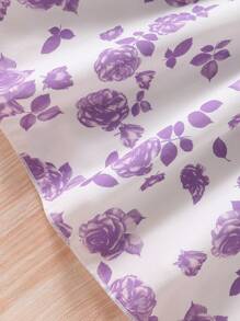 Sparklyn 2 件套青少年女孩优雅盖袖串珠上衣和花卉印花连衣裙（配腰带），春夏 - 淡紫色 - 查看 7