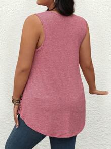 EMERY ROSE Áo ba lỗ cổ chữ V không tay viền ren không đối xứng cỡ lớn, dáng rộng thoải mái cho hoạt động ngoài trời/ngày lễ - Hồng - Xem 2