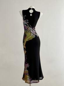 Elamini Women's Elegant Floral Print Sleeveless Dress, Summer