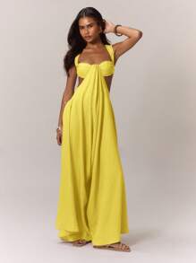 MUSERA Boho Ruched Bust Extreme Wide Leg Jumpsuit For Summer Vacation Wear Wedding Guest Fall Autumn Date Night Winter Evening