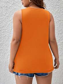 SHEIN LUNE Plus Size Casual Solid Color Tank Top, Summer - Orange - View 2