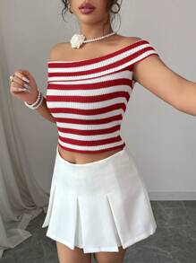Elenzga Maglietta a maglia a righe senza spalline da donna, adatta per l'estate - Multicolore - Visualizzare 5