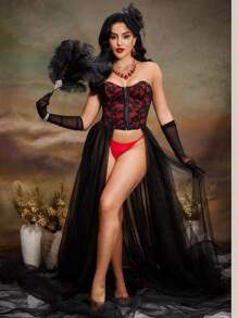 Rose Print Retro Sexy Bra For Women - Red - View 3